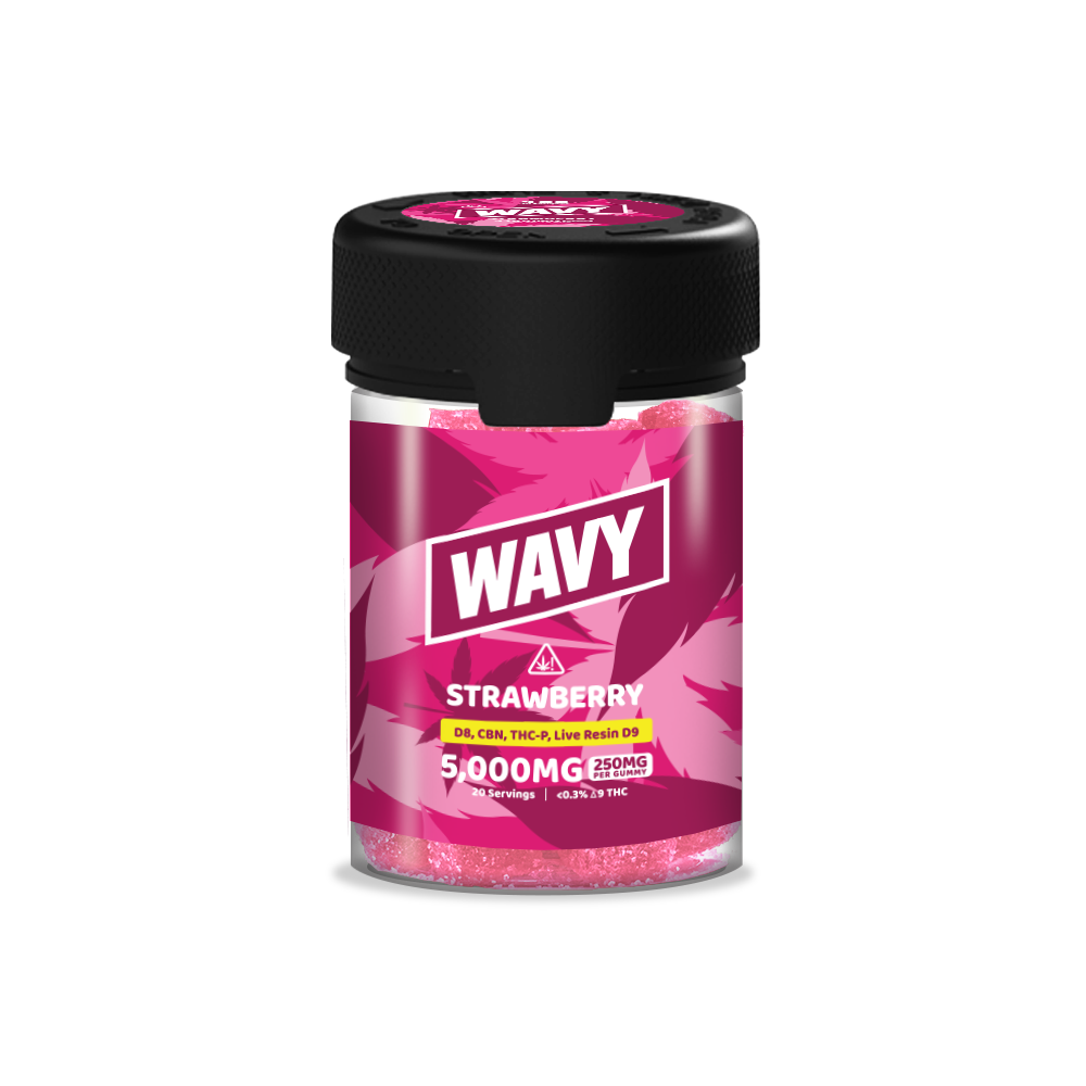 Wavy Gummies D8 + CBN + THCP + LR D9 Gummies (5000mg 20ct Jar) | Strawberry