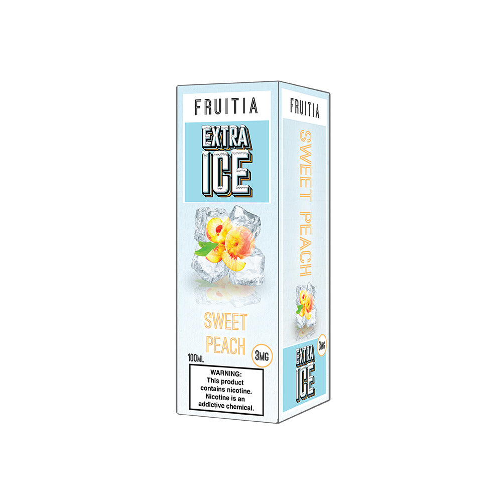 Fruitia Extra Ice Series E-Liquid 100mL (Freebase) | Sweet Peach with packaging