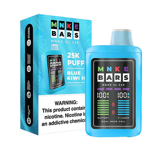 MNKE Bars Disposable 25000 Puffs 18mL 50mg | MOQ 5 | Blue Kiwi Ice with packaging