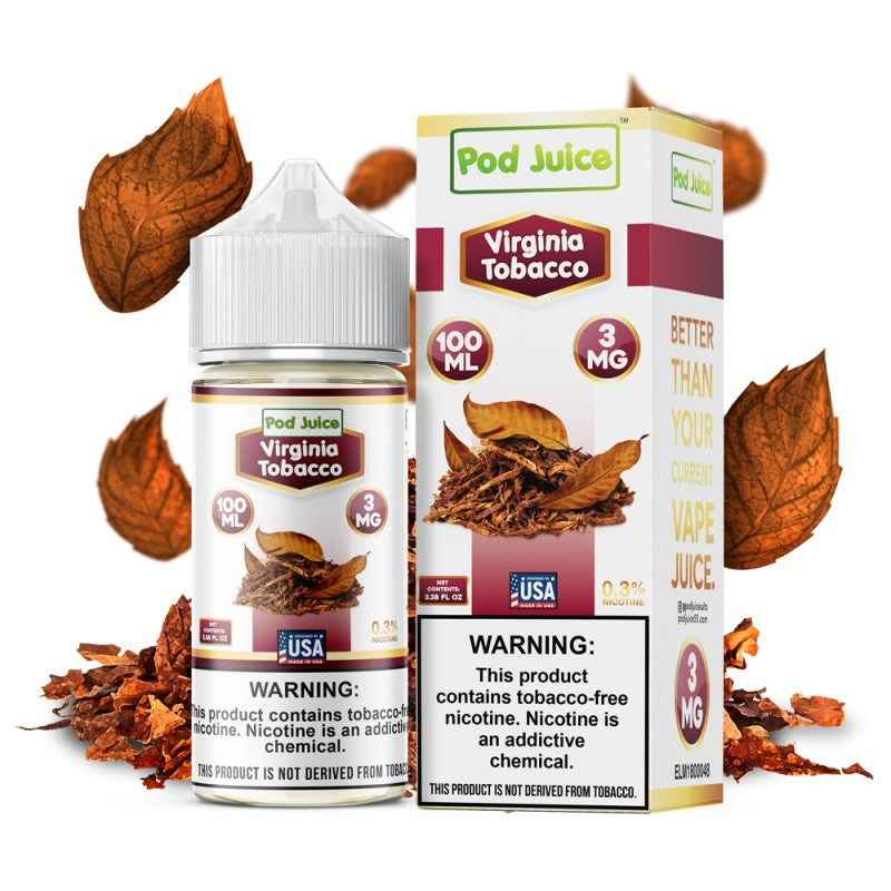 Pod Juice Series E-Liquid 100mL (Freebase) | 3mg Virginia Tobacco with Packaging