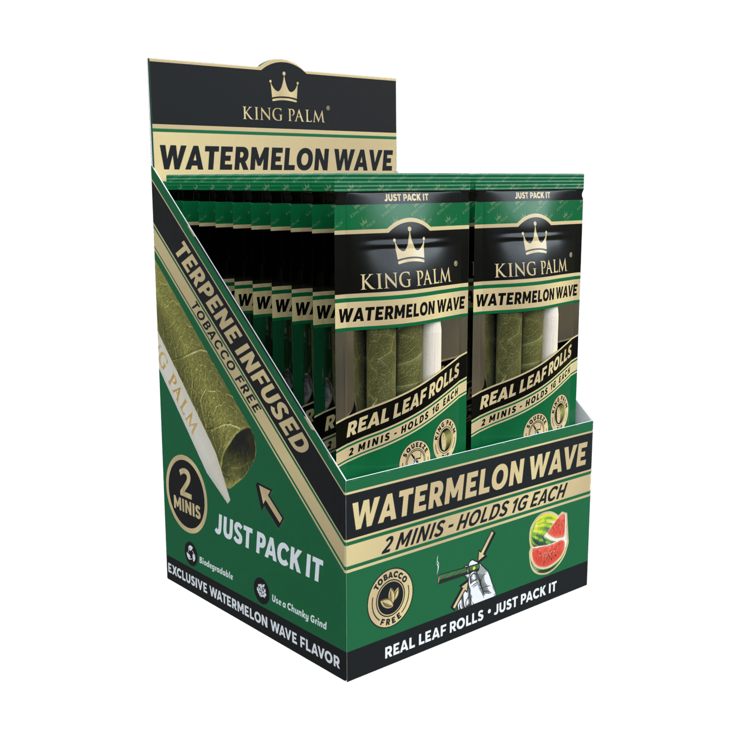 King Palm Real Leaf Rolls | 20-packs 2 minis | Watermelon Wave with Packaging