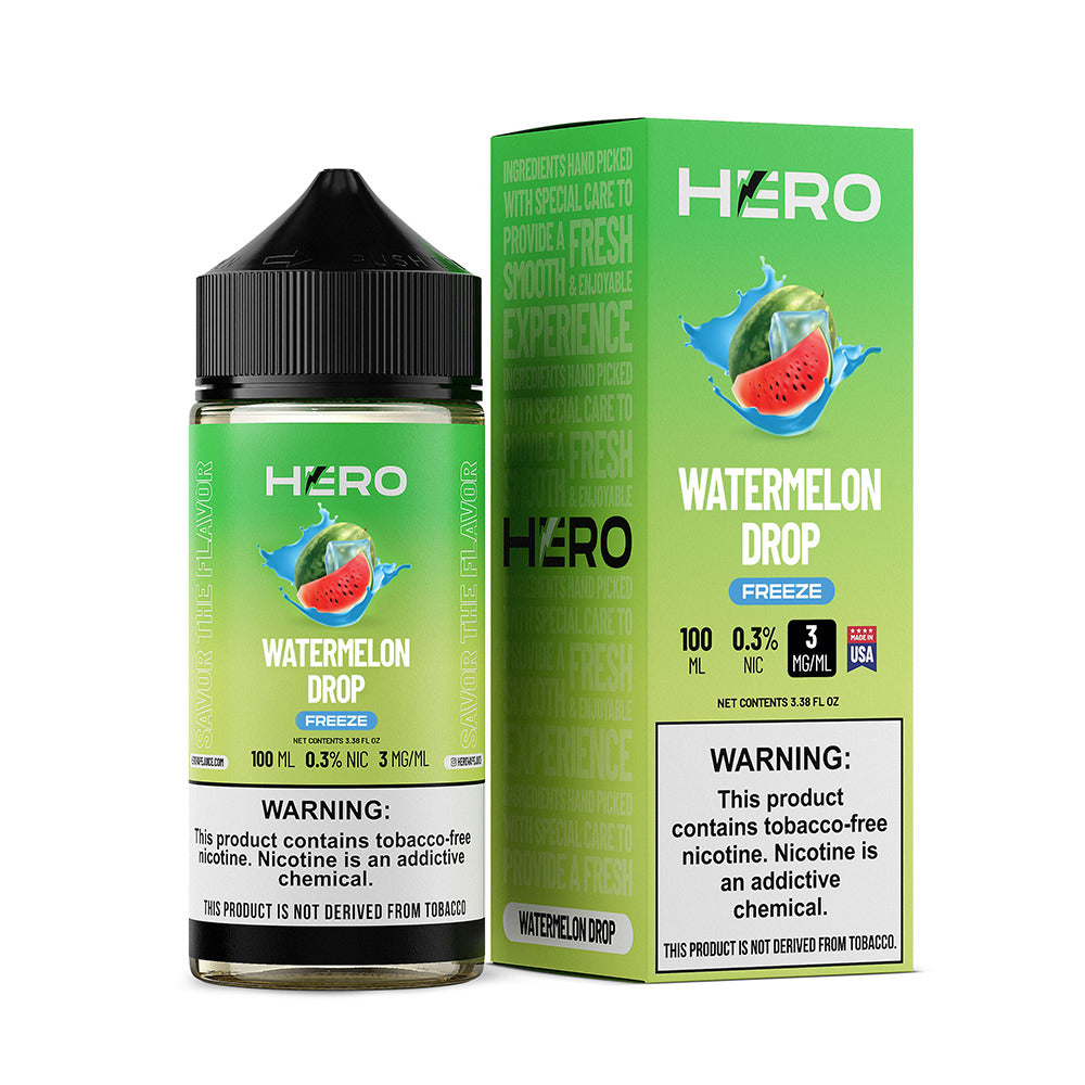 Hero E-Liquid 100mL (Freebase) | Watermelon Drop Freeze with Packaging
