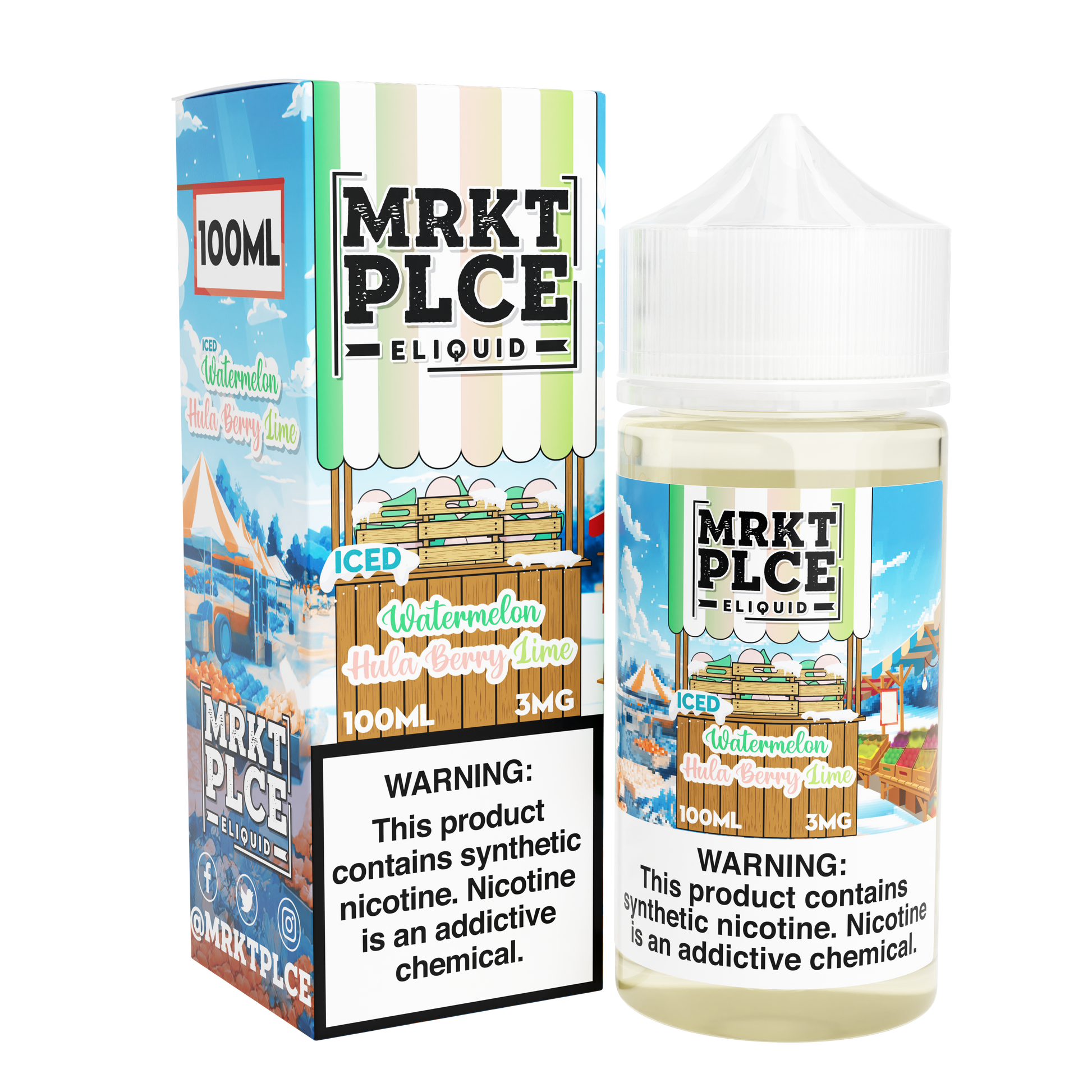 MRKT PLCE Series E-Liquid 100mL (Freebase) | Watermelon Hulaberry Lime Iced with packaging