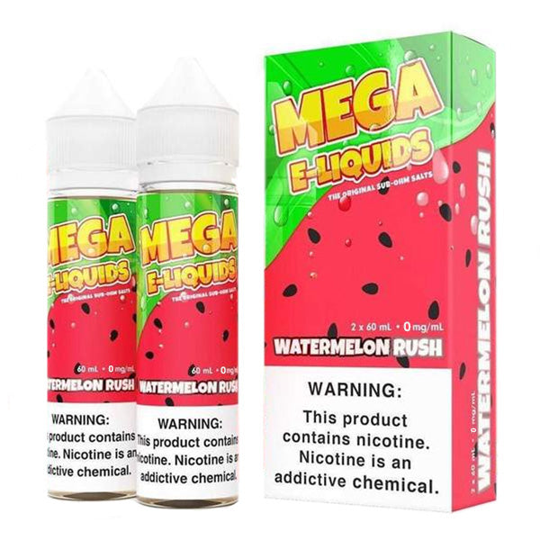 Mega E-Liquids Series x2-60mL | 0mg Watermelon Rush with packaging