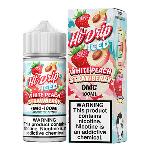 Hi-Drip Series E-Liquid 100mL (Freebase) | White Peach Strawberry Iced with packaging