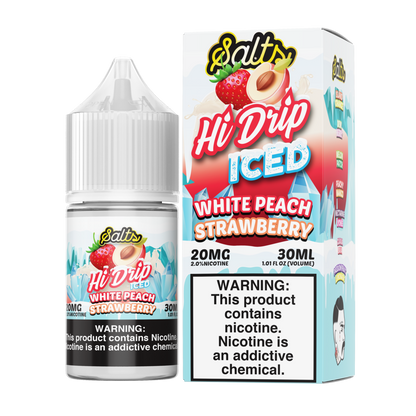Hi-Drip Salt Series E-Liquid 30mL (Salt Nic) | White Peach Strawberry Iced with packaging 