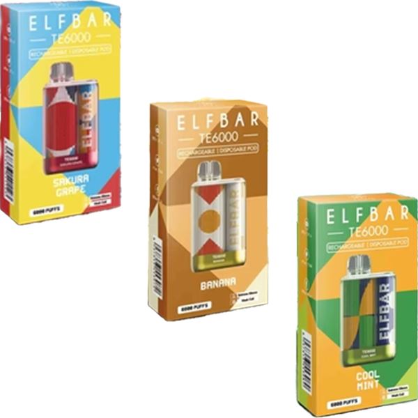 Elf Bar TE6000 Disposable | 6000 Puffs | 13mL | 40mg-50mg Group Photo with Packaging